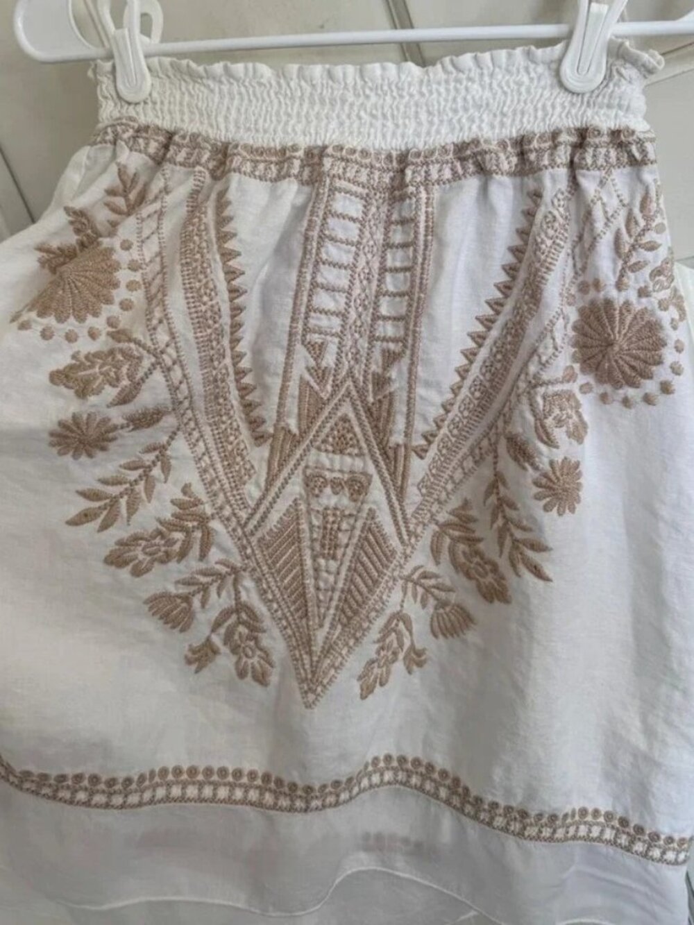 Johnny Was White Embroidered Linen Skirt  M